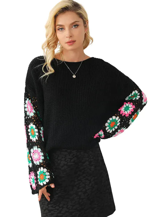 Suéter crochet floral para mujer